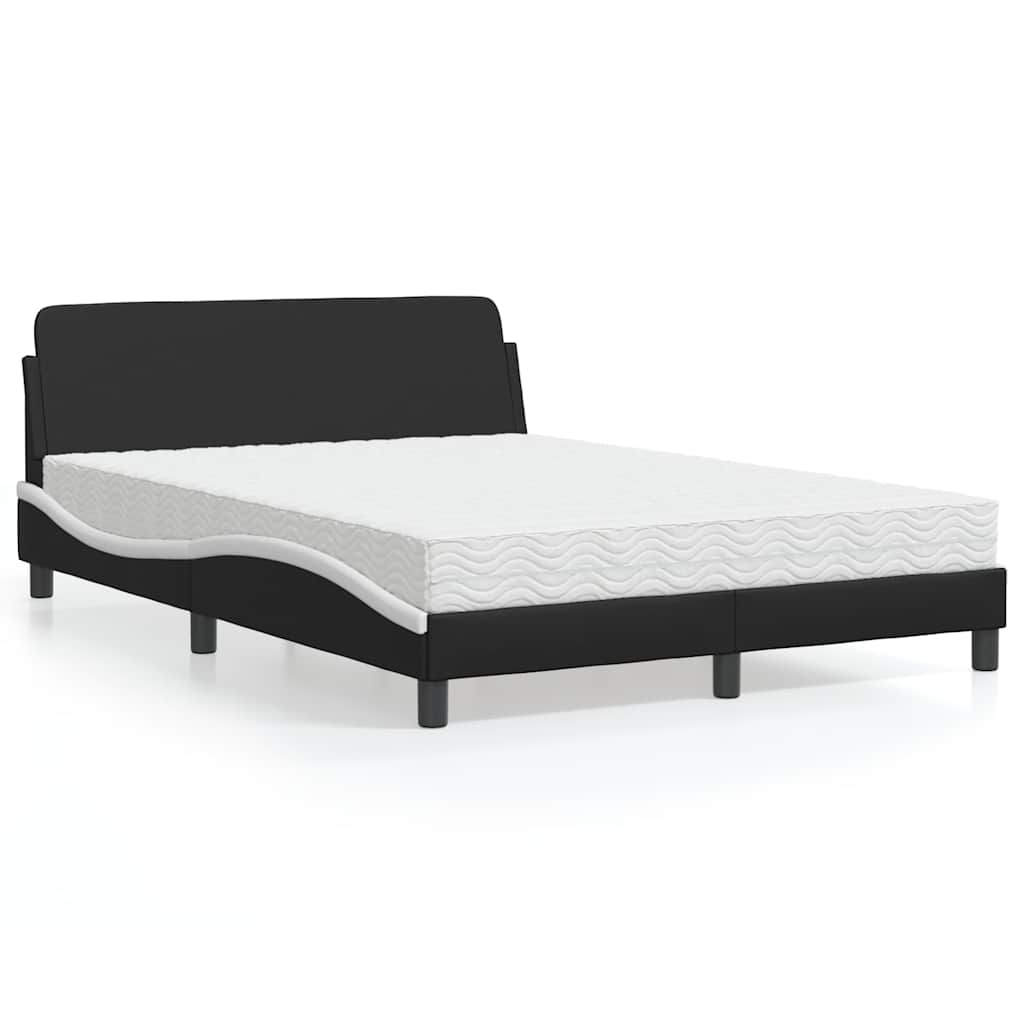 Lit avec matelas Dover noir et blanc 140x200 cm similicuir