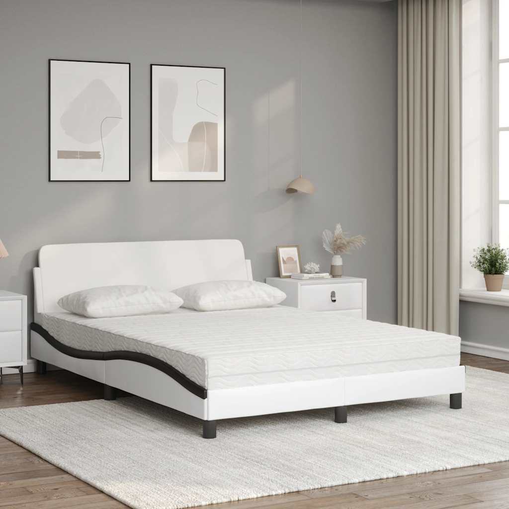 Lit avec matelas Dover blanc et noir 140x200 cm similicuir