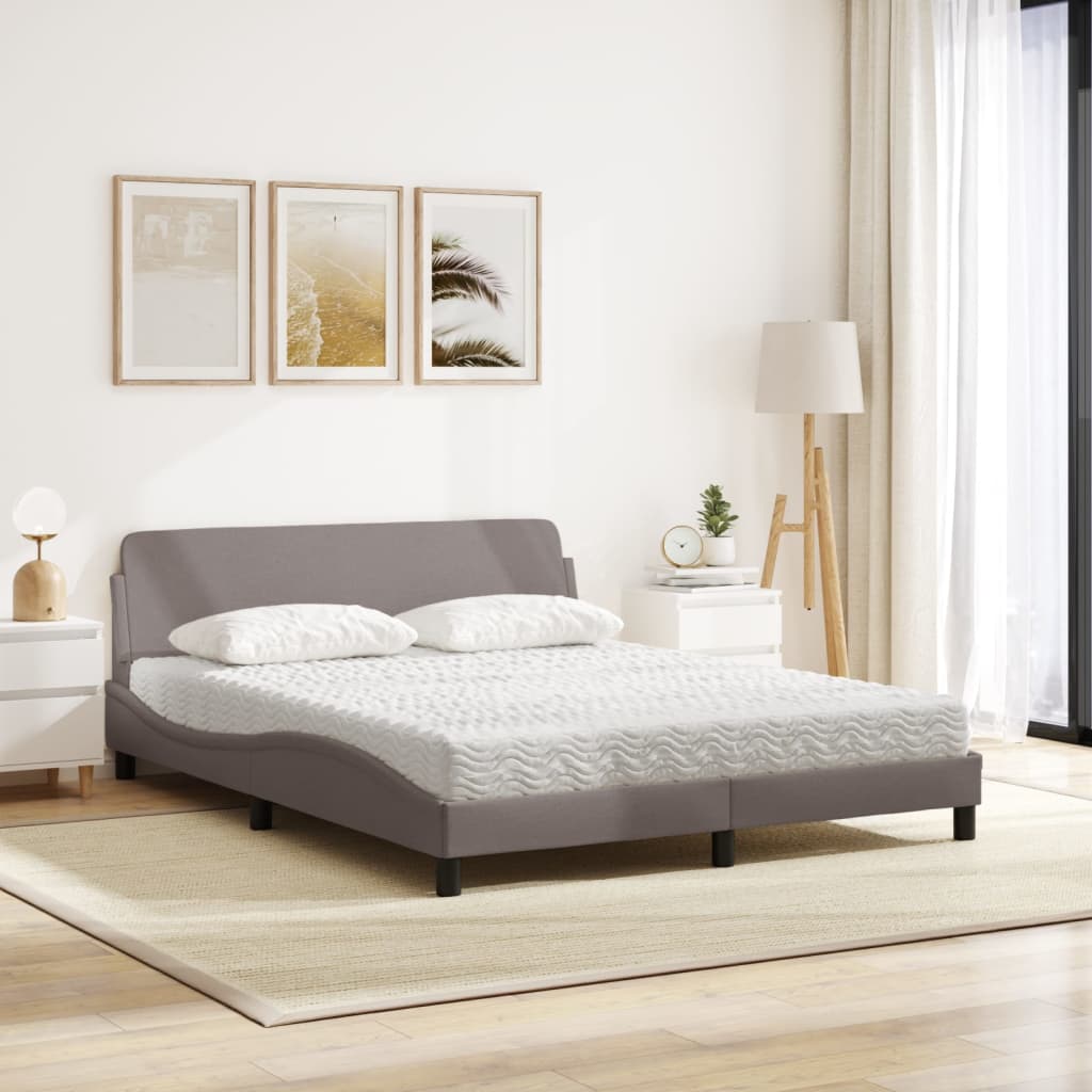 Lit avec matelas taupe 160x200 cm tissu - XIOS