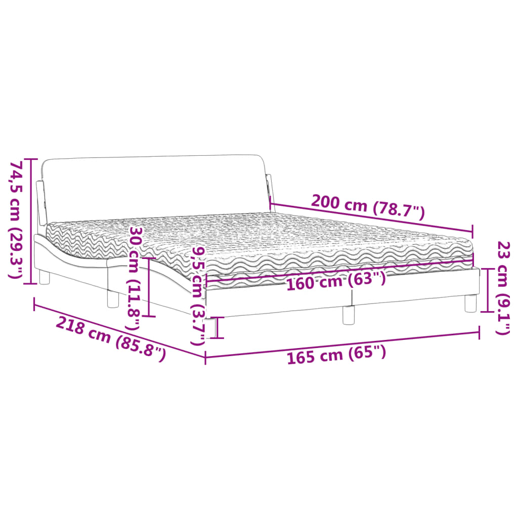 Lit avec matelas taupe 160x200 cm tissu - XIOS