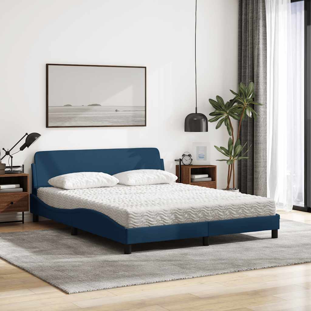 Lit avec matelas Dover bleu 160x200 cm tissu - XIOS