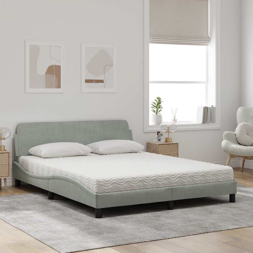 Lit avec matelas Dover gris clair 160x200 cm velours