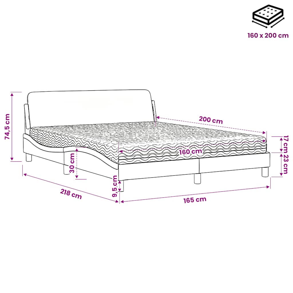 Lit avec matelas Dover gris clair 160x200 cm velours