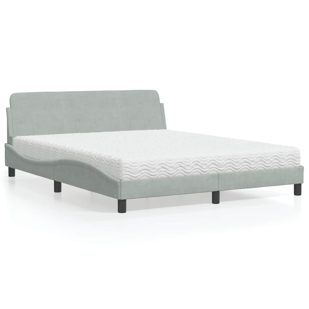 Lit avec matelas Dover gris clair 160x200 cm velours
