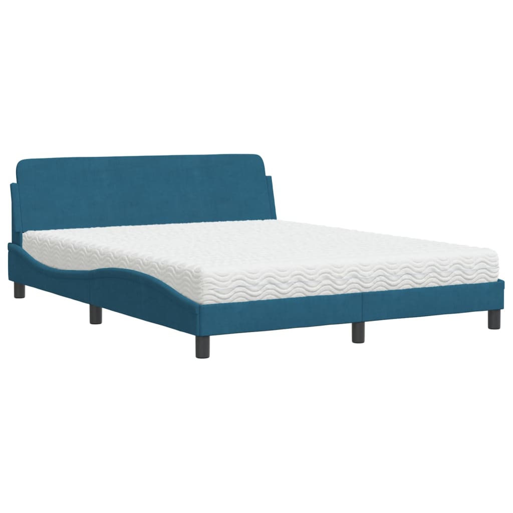 Lit avec matelas bleu 160x200 cm velours - XIOS