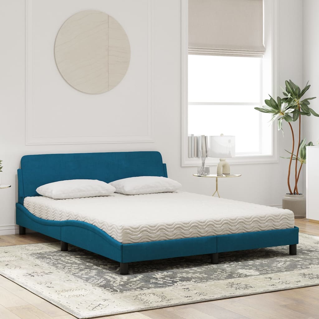 Lit avec matelas bleu 160x200 cm velours - XIOS