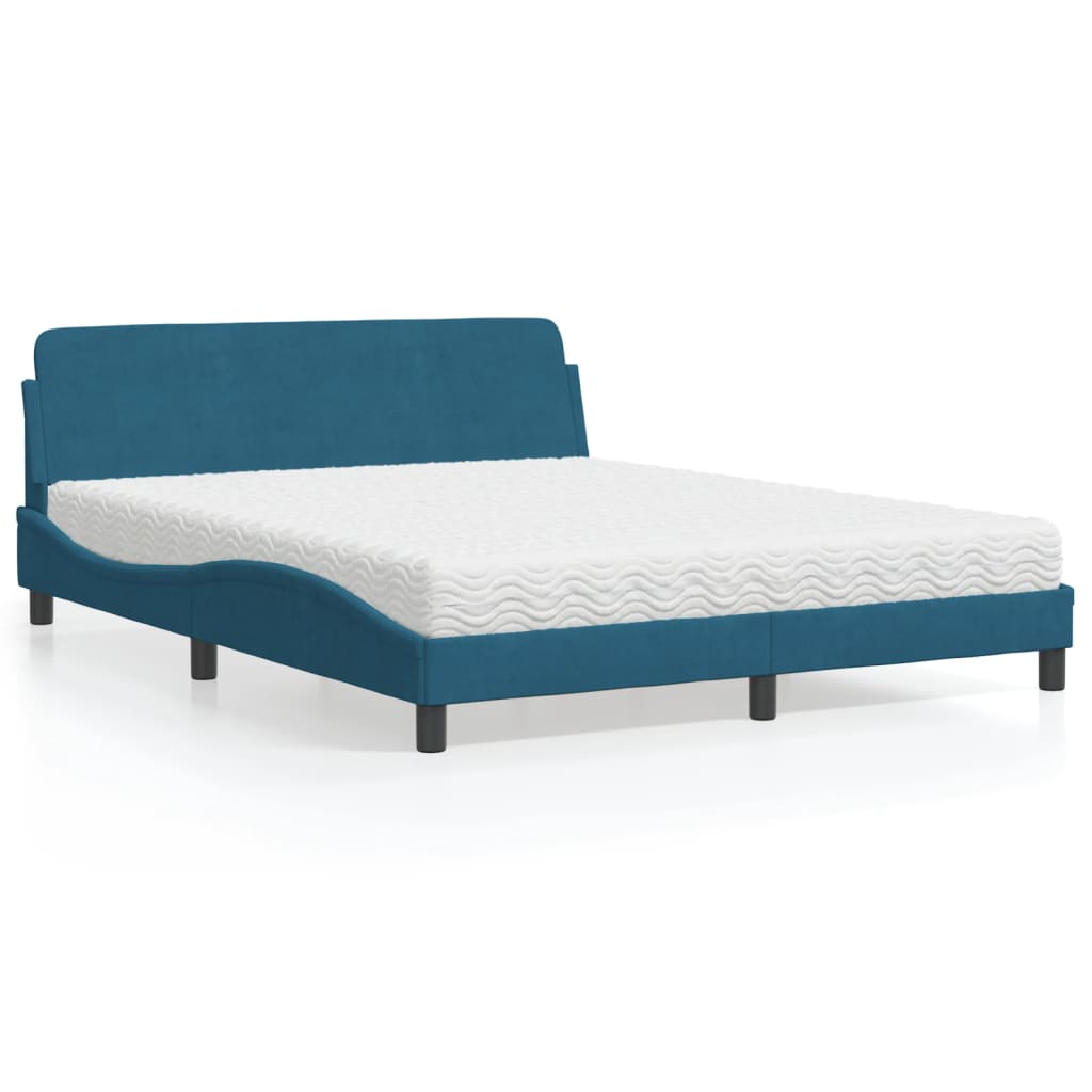 Lit avec matelas bleu 160x200 cm velours - XIOS