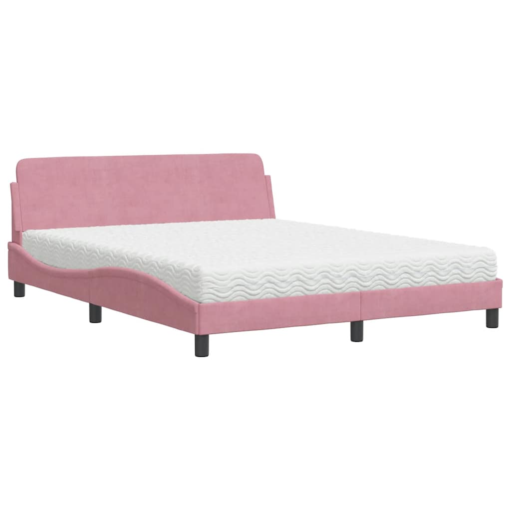 Lit avec matelas Dover rose 160x200 cm velours - XIOS