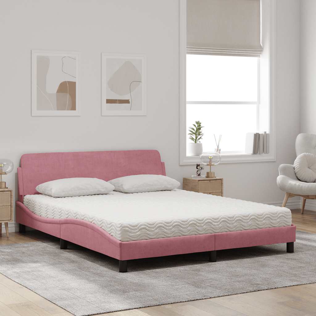 Lit avec matelas Dover rose 160x200 cm velours - XIOS