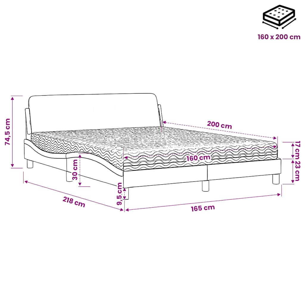 Lit avec matelas Dover rose 160x200 cm velours - XIOS