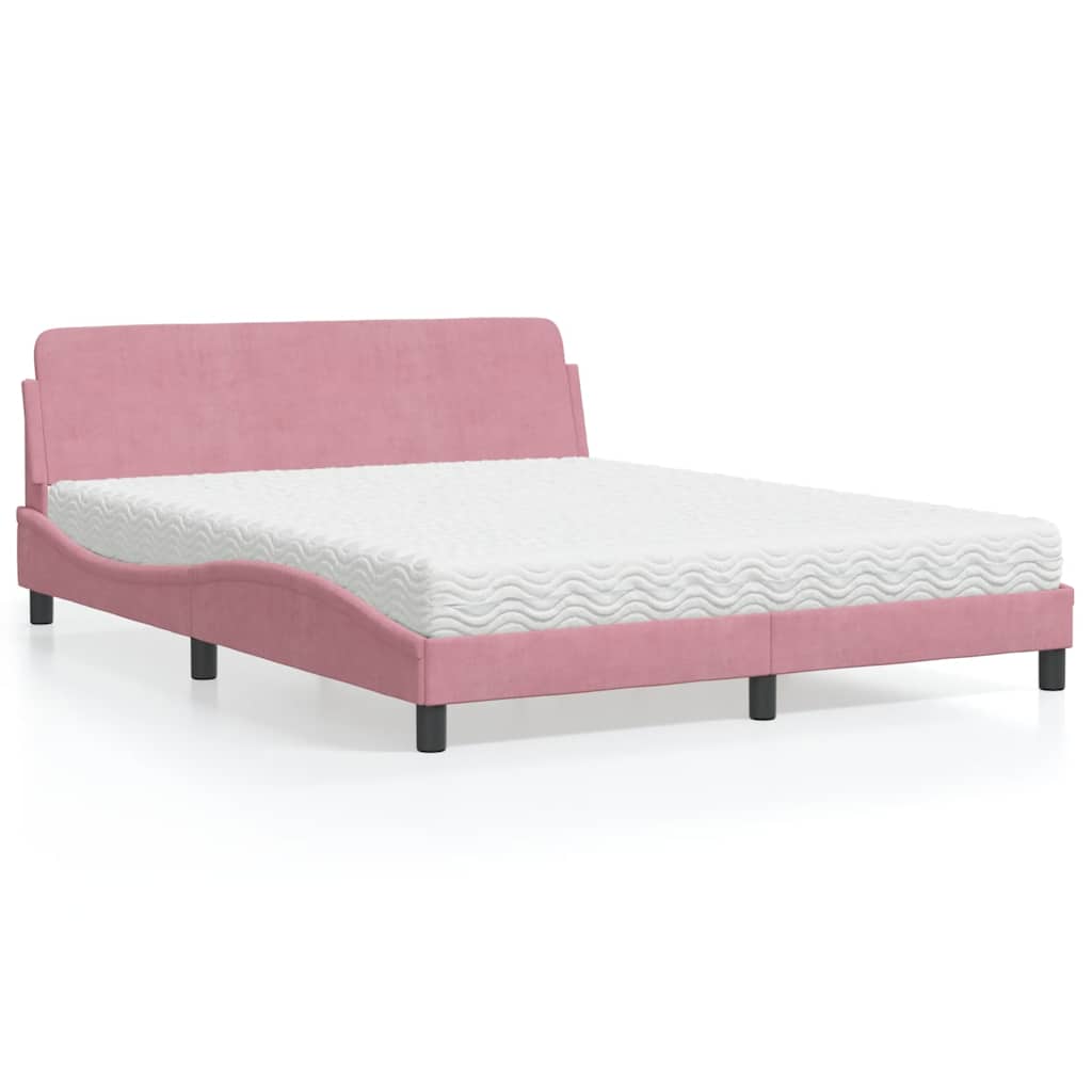 Lit avec matelas Dover rose 160x200 cm velours - XIOS
