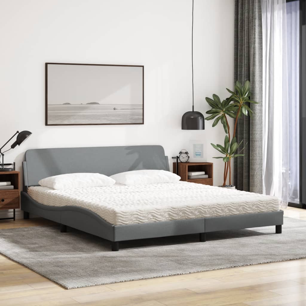 Lit avec matelas Dover gris clair 180x200 cm tissu