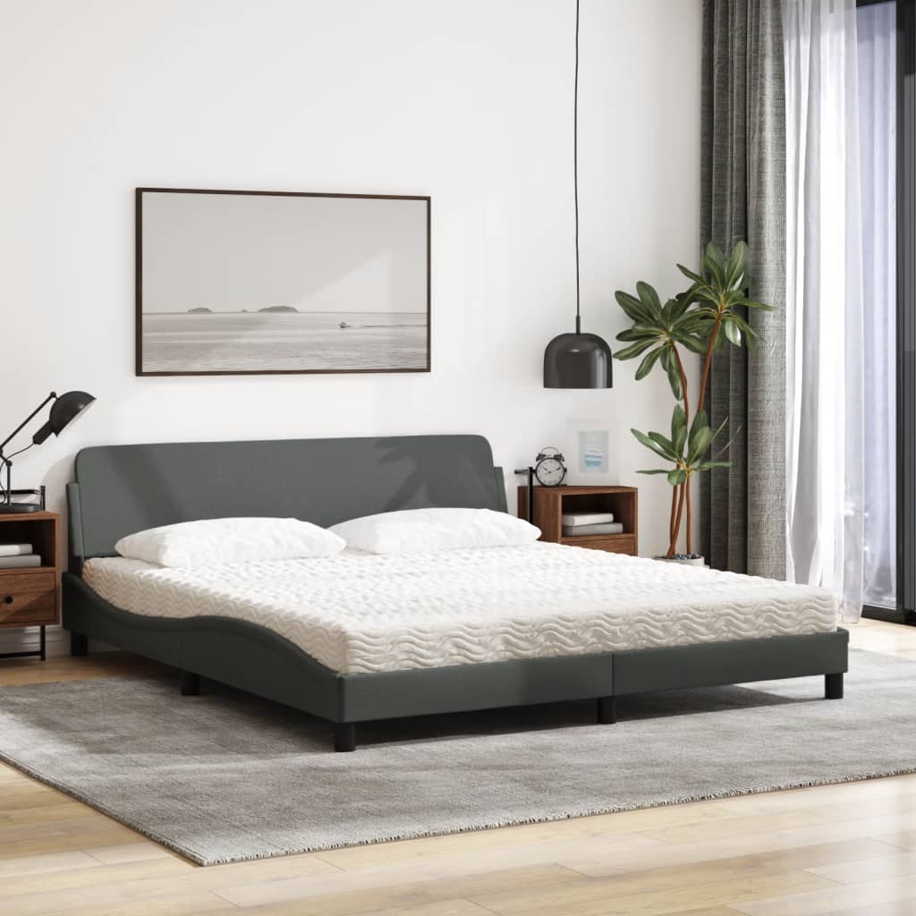 Lit avec matelas Dover gris foncé 180x200 cm tissu - XIOS