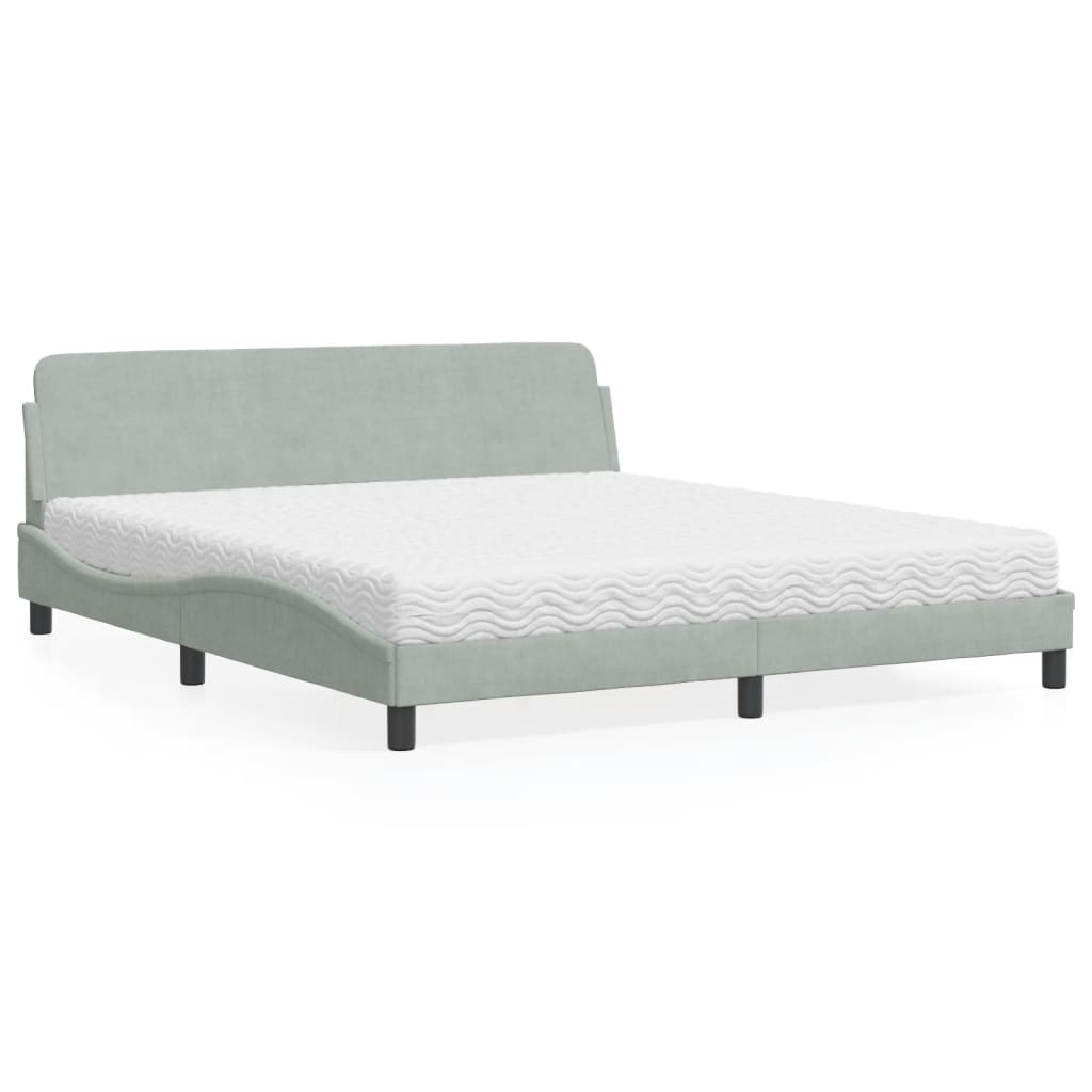 Lit avec matelas Dover gris clair 180x200 cm velours - XIOS