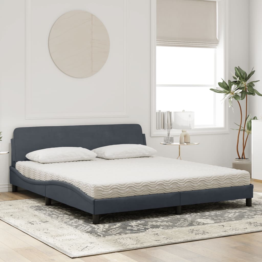 Lit avec matelas Dover gris foncé 180x200 cm velours - XIOS
