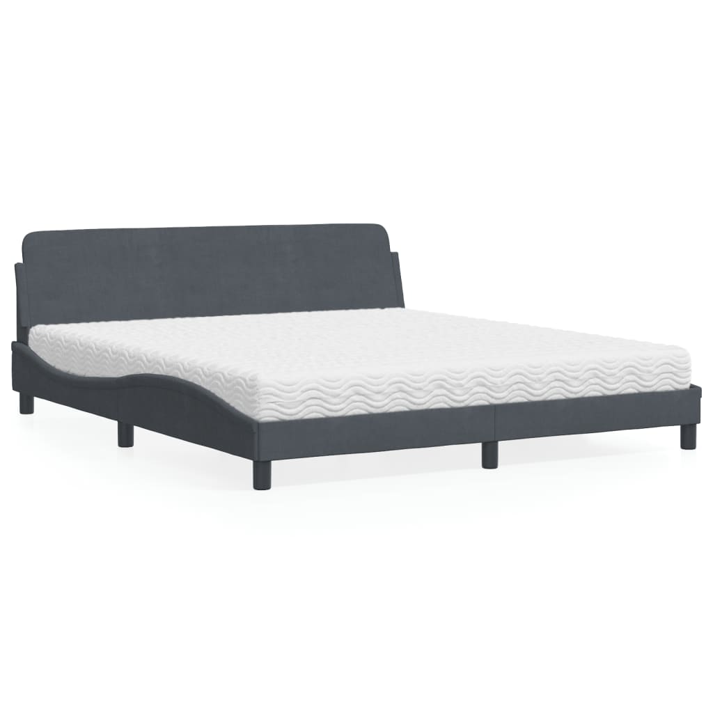 Lit avec matelas Dover gris foncé 180x200 cm velours - XIOS