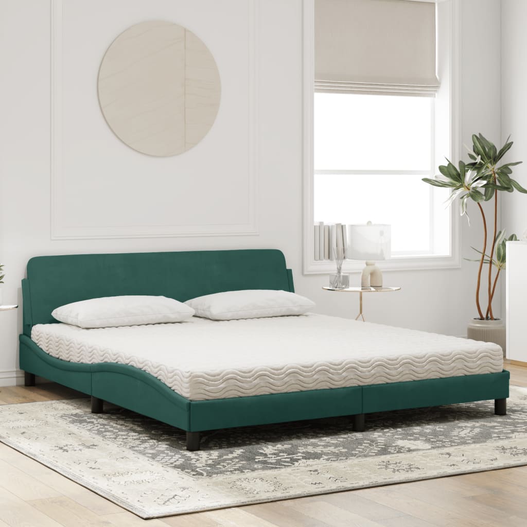 Lit avec matelas Dover vert foncé 180x200 cm velours - XIOS