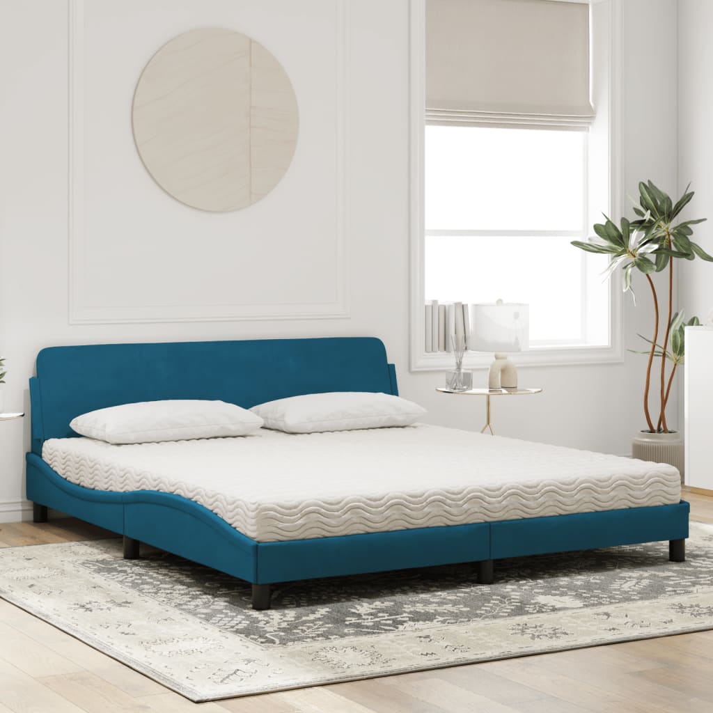 Lit avec matelas Dover bleu 180x200 cm velours - XIOS