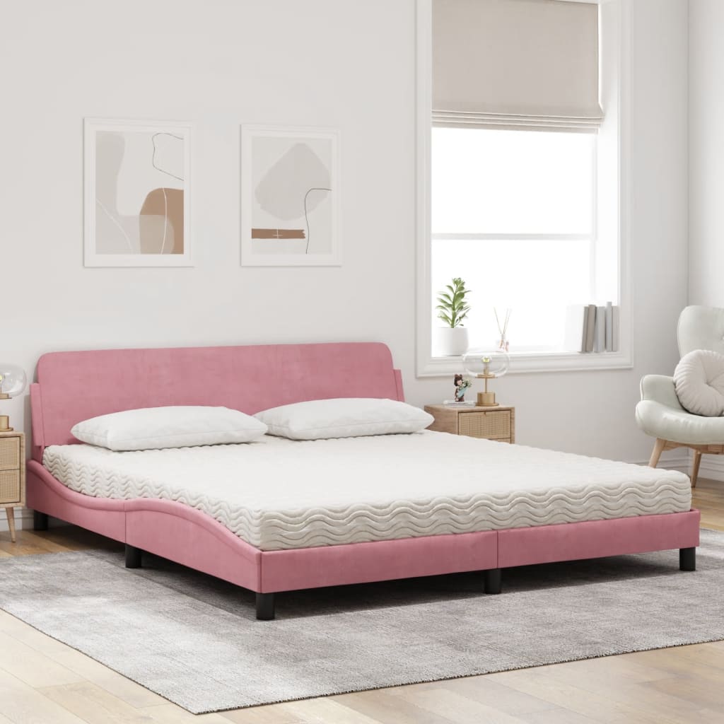 Lit avec matelas Dover rose 180x200 cm velours - XIOS