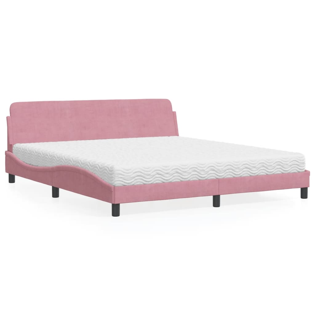 Lit avec matelas Dover rose 180x200 cm velours - XIOS