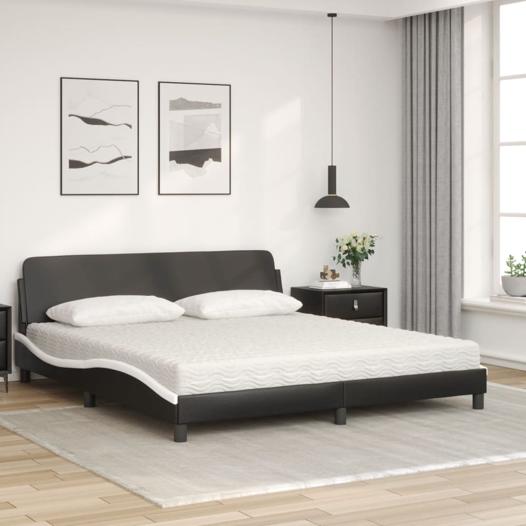 Lit avec matelas Dover noir et blanc 180x200 cm similicuir - XIOS