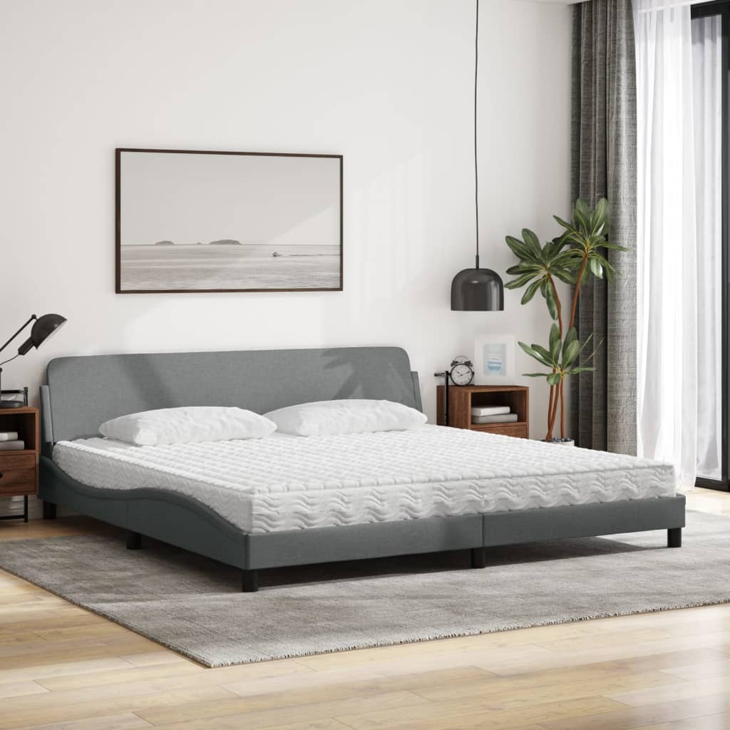 Lit avec matelas Dover gris clair 200x200 cm tissu - XIOS