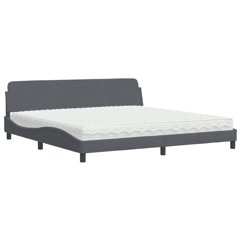 Lit avec matelas Dover gris foncé 200x200 cm velours - XIOS