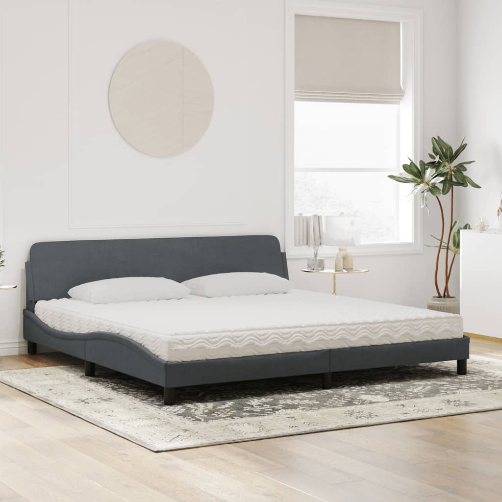 Lit avec matelas Dover gris foncé 200x200 cm velours - XIOS