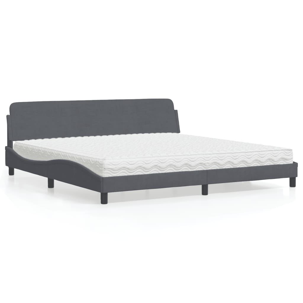 Lit avec matelas Dover gris foncé 200x200 cm velours - XIOS
