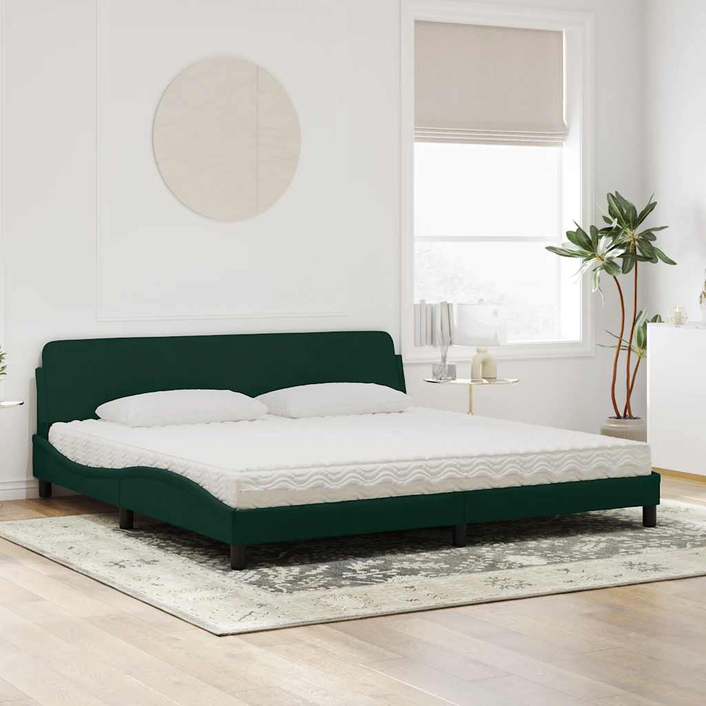 Lit avec matelas Dover vert foncé 200x200 cm velours - XIOS