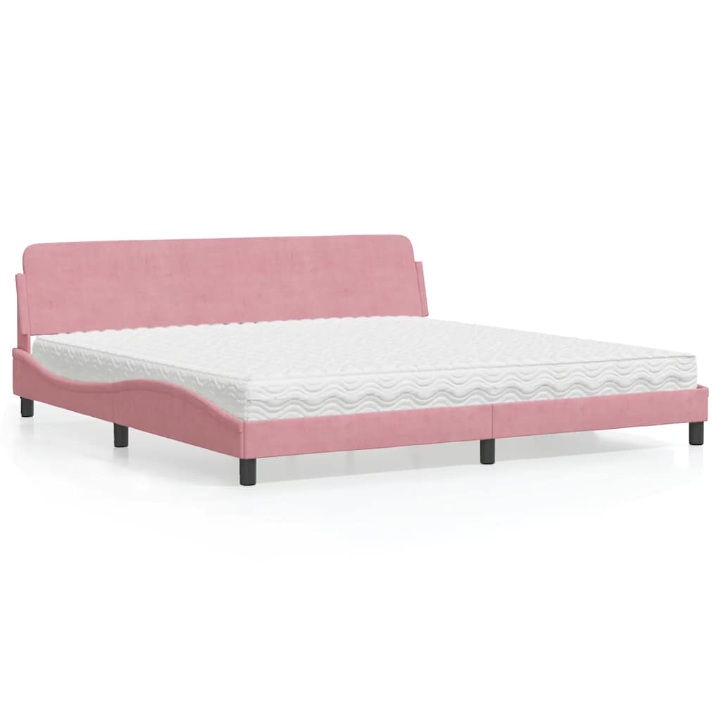 Lit avec matelas Dover rose 200x200 cm velours