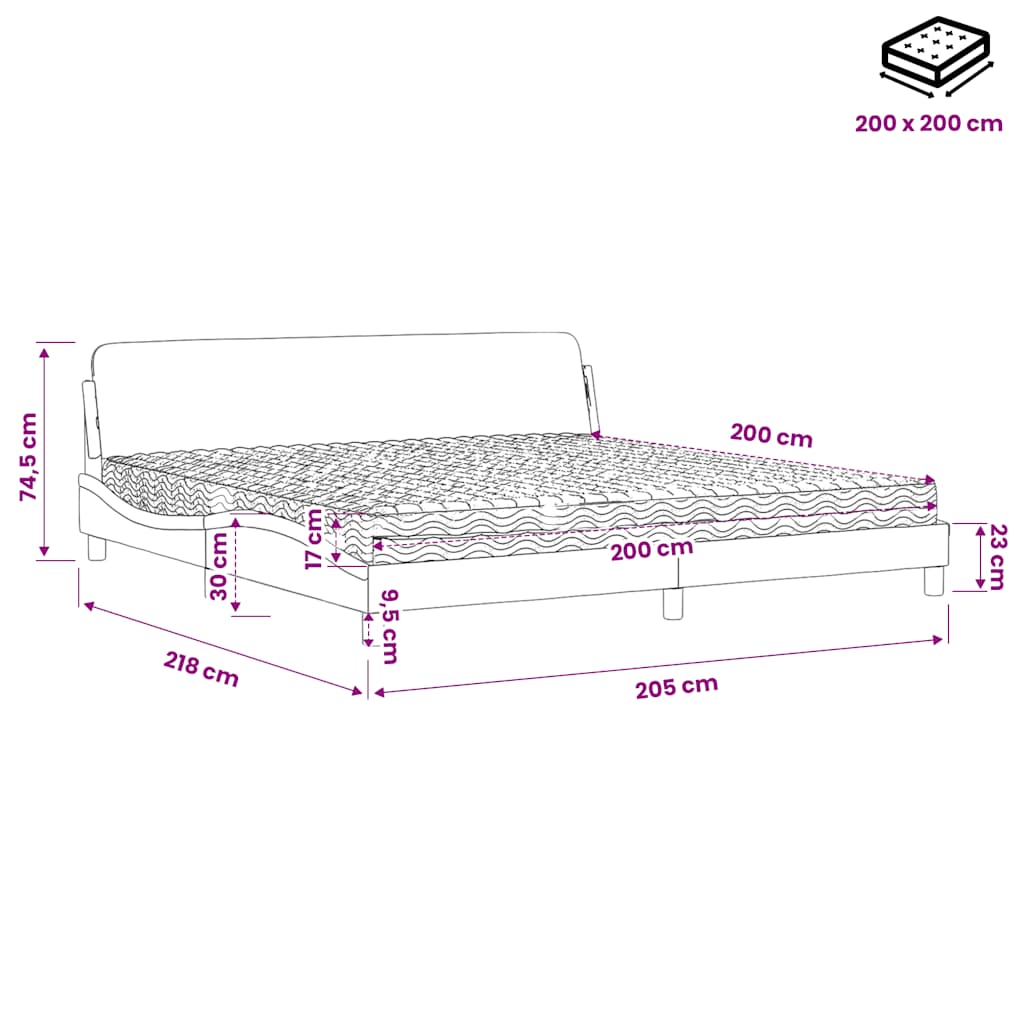 Lit avec matelas Dover noir 200x200 cm similicuir
