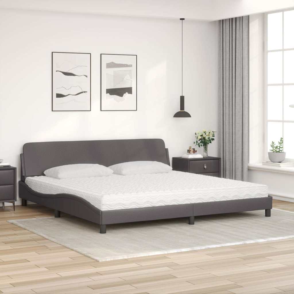 Lit avec matelas Dover gris 200x200 cm similicuir
