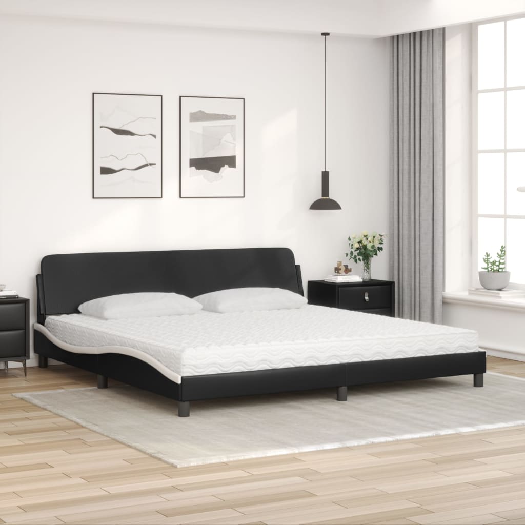 Lit avec matelas Dover noir et blanc 200x200 cm similicuir - XIOS
