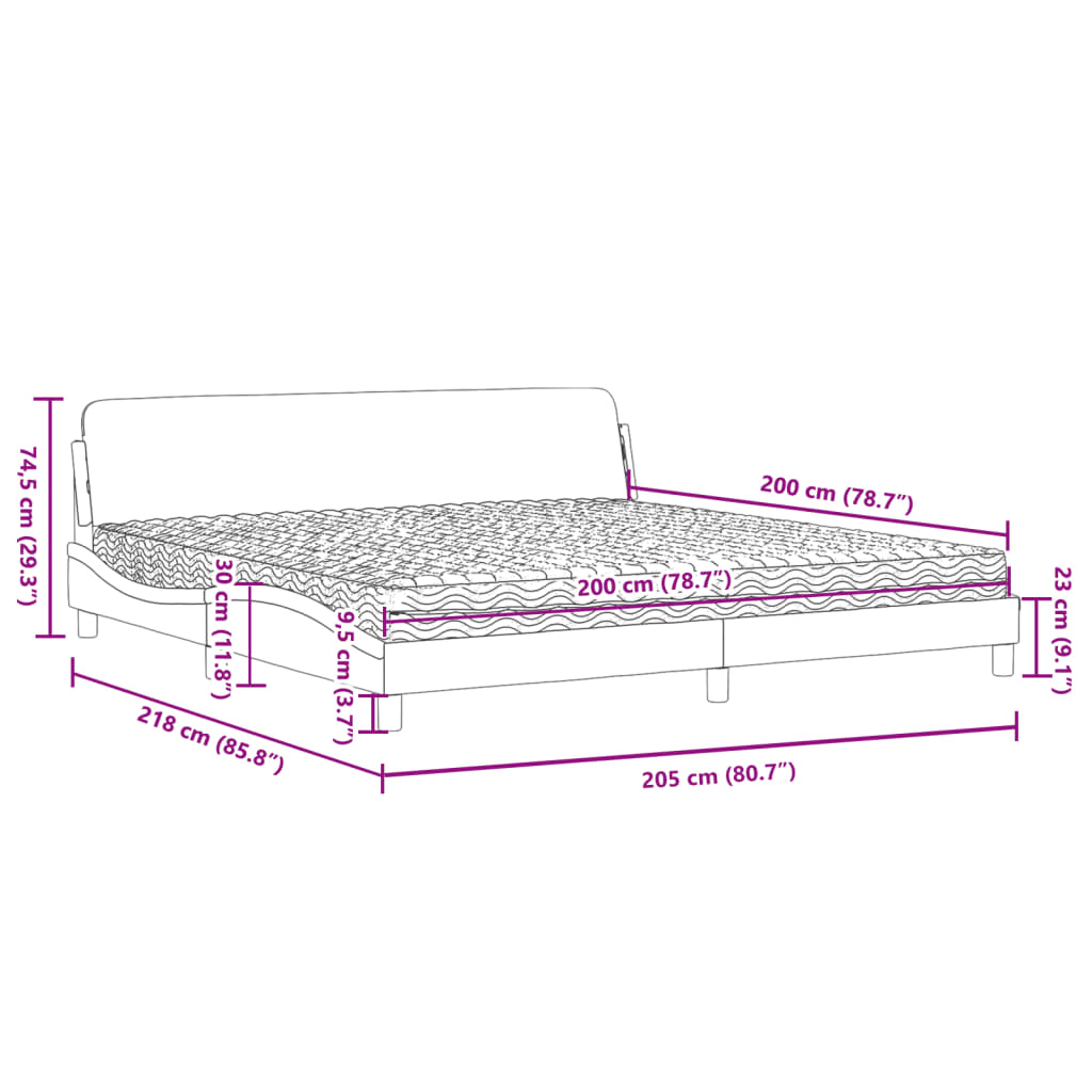 Lit avec matelas Dover noir et blanc 200x200 cm similicuir - XIOS