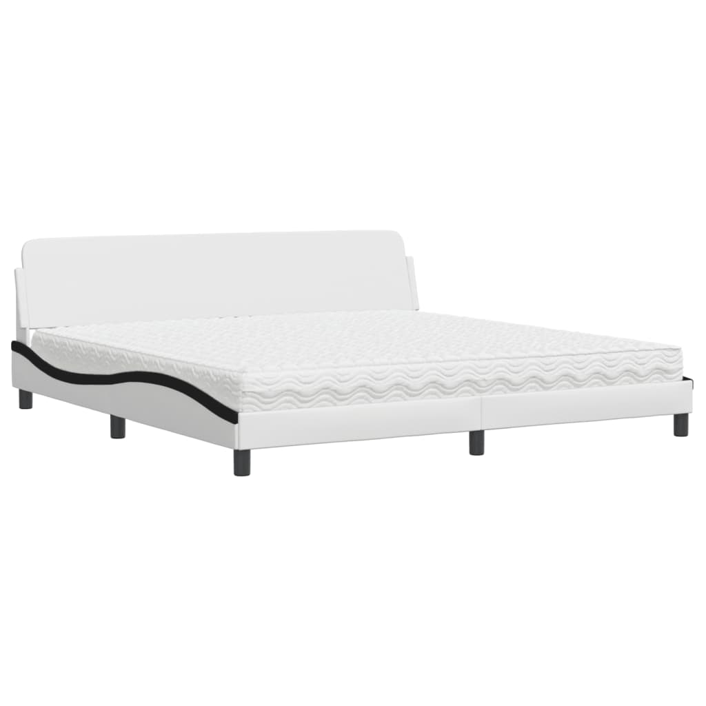 Lit avec matelas Dover blanc et noir 200x200 cm similicuir - XIOS