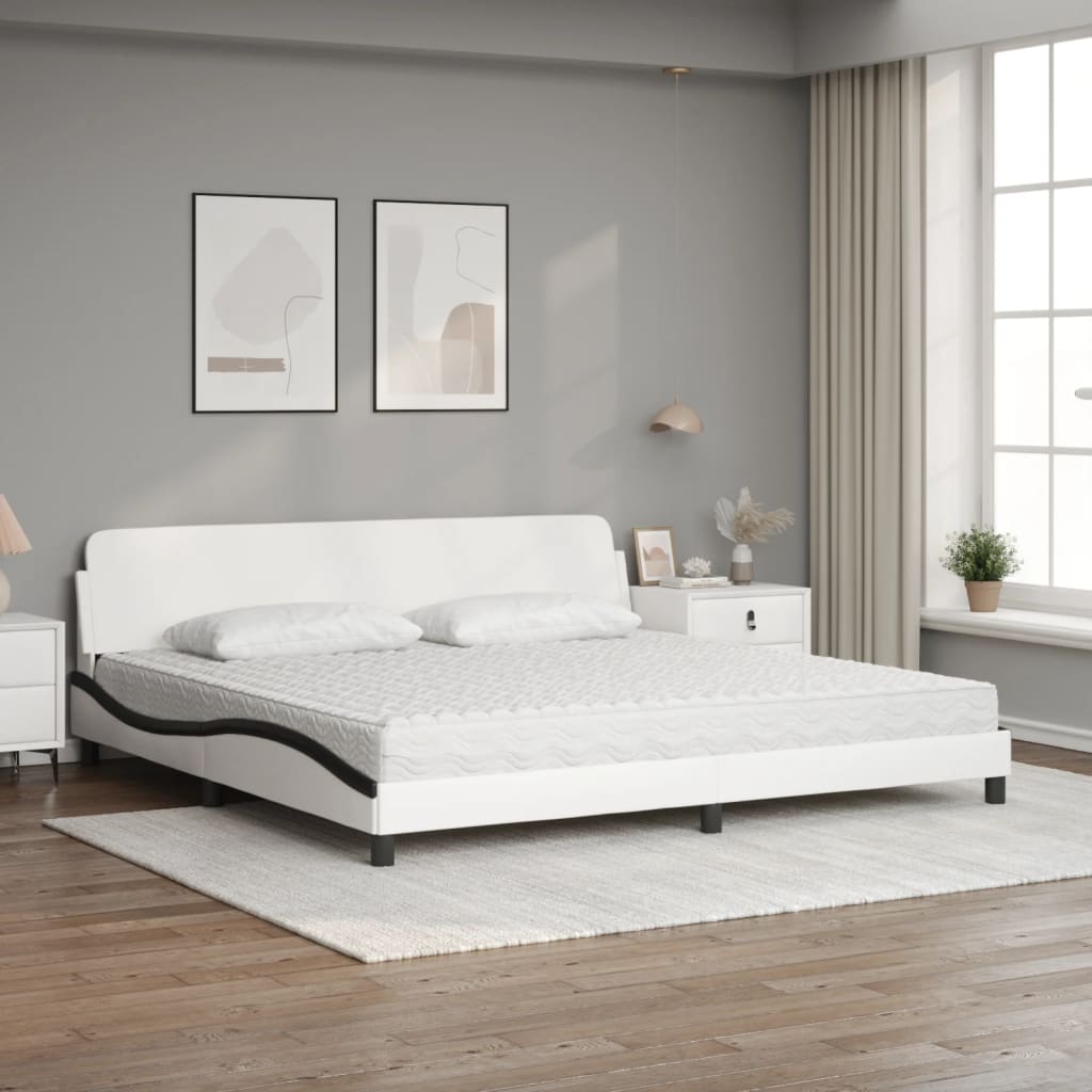 Lit avec matelas Dover blanc et noir 200x200 cm similicuir - XIOS