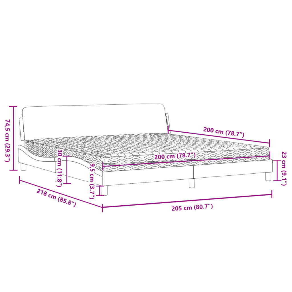 Lit avec matelas Dover blanc et noir 200x200 cm similicuir - XIOS