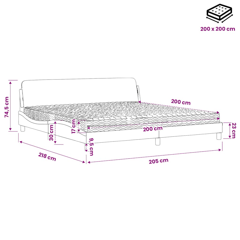 Lit avec matelas Dover blanc et noir 200x200 cm similicuir