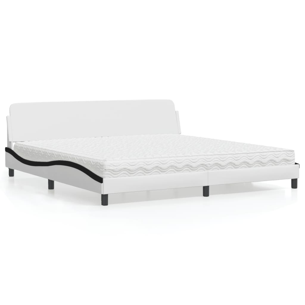 Lit avec matelas Dover blanc et noir 200x200 cm similicuir - XIOS