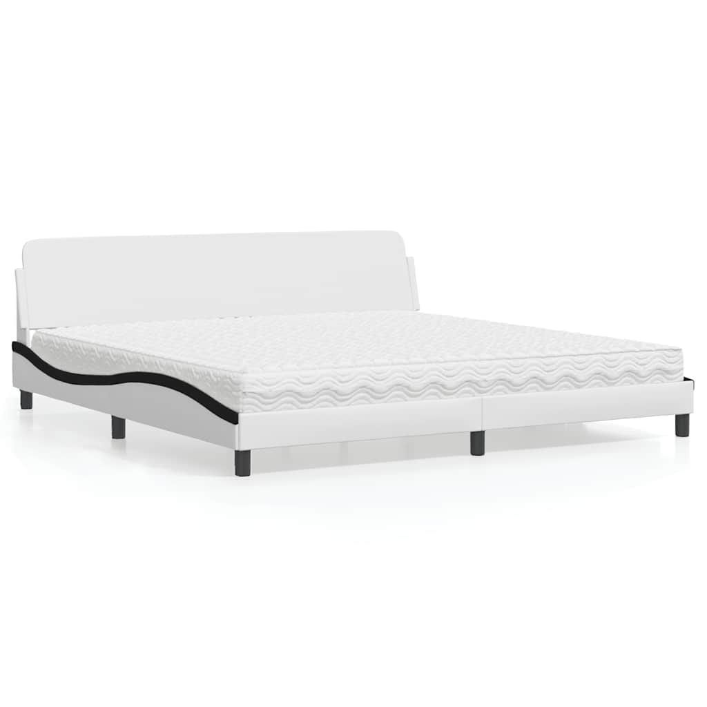 Lit avec matelas Dover blanc et noir 200x200 cm similicuir