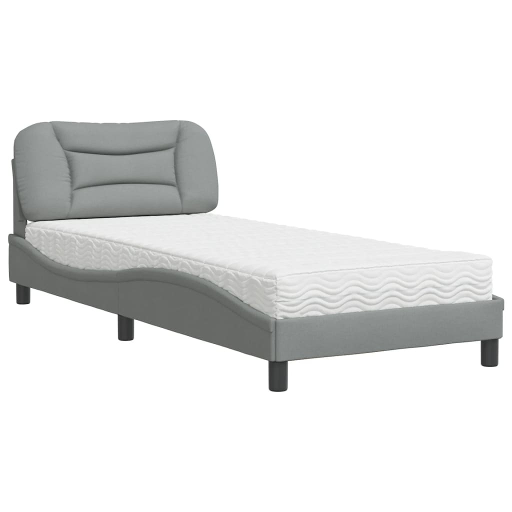 Lit avec matelas Hvar gris clair 80x200 cm tissu - XIOS