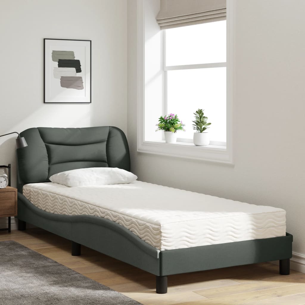 Lit avec matelas Hvar gris foncé 80x200 cm tissu - XIOS