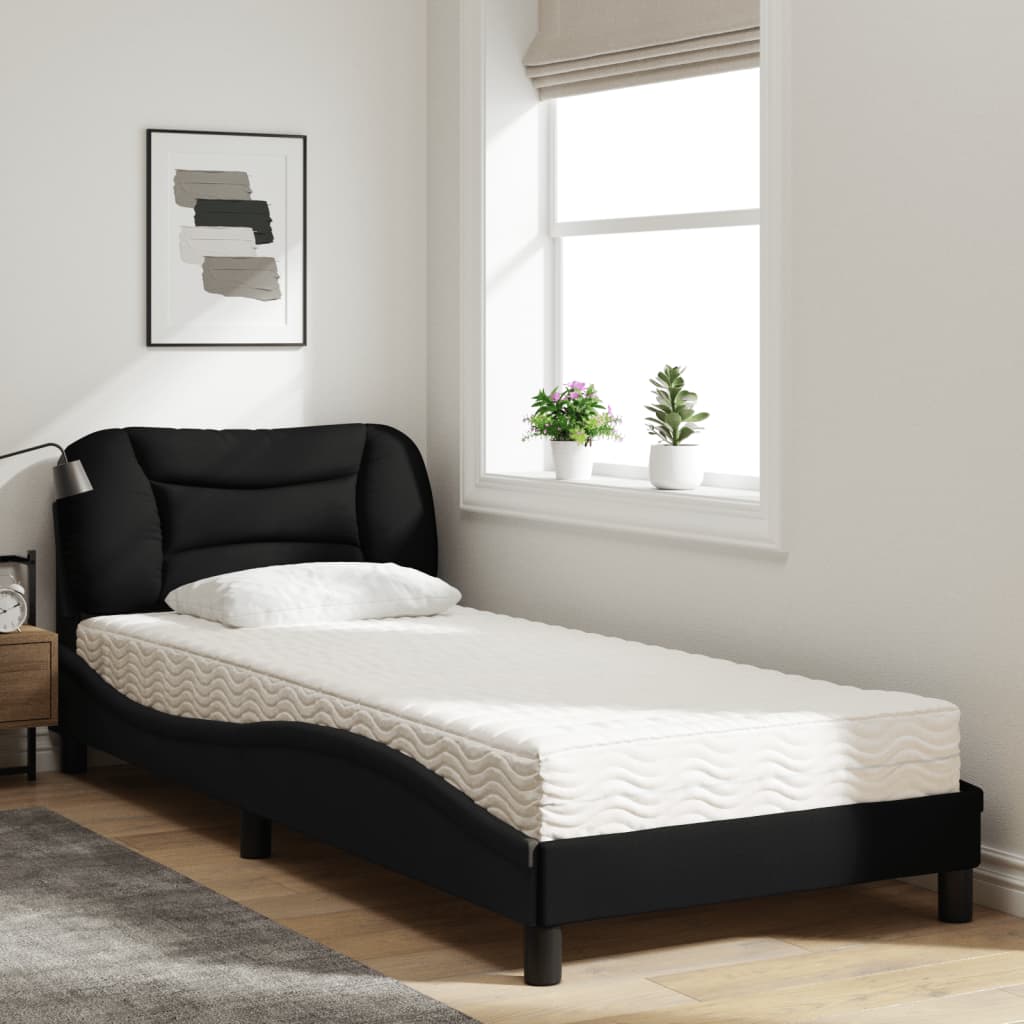 Lit avec matelas Hvar noir 80x200 cm tissu - XIOS