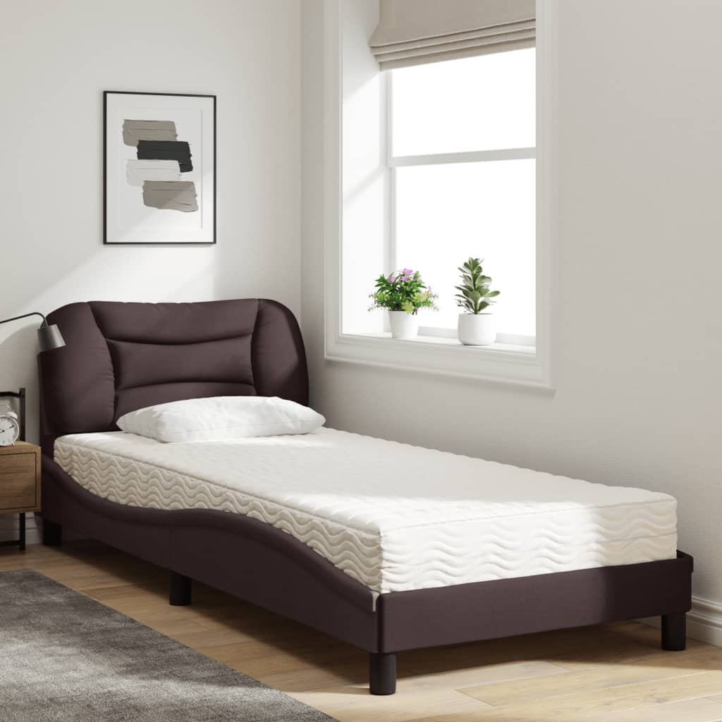 Lit avec matelas Hvar marron foncé 80x200 cm tissu - XIOS