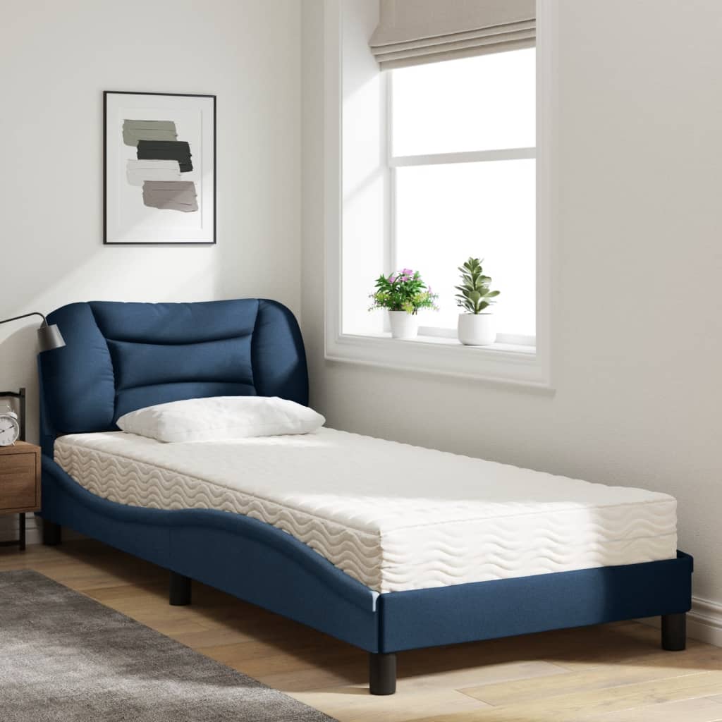 Lit avec matelas Hvar bleu 80x200 cm tissu - XIOS