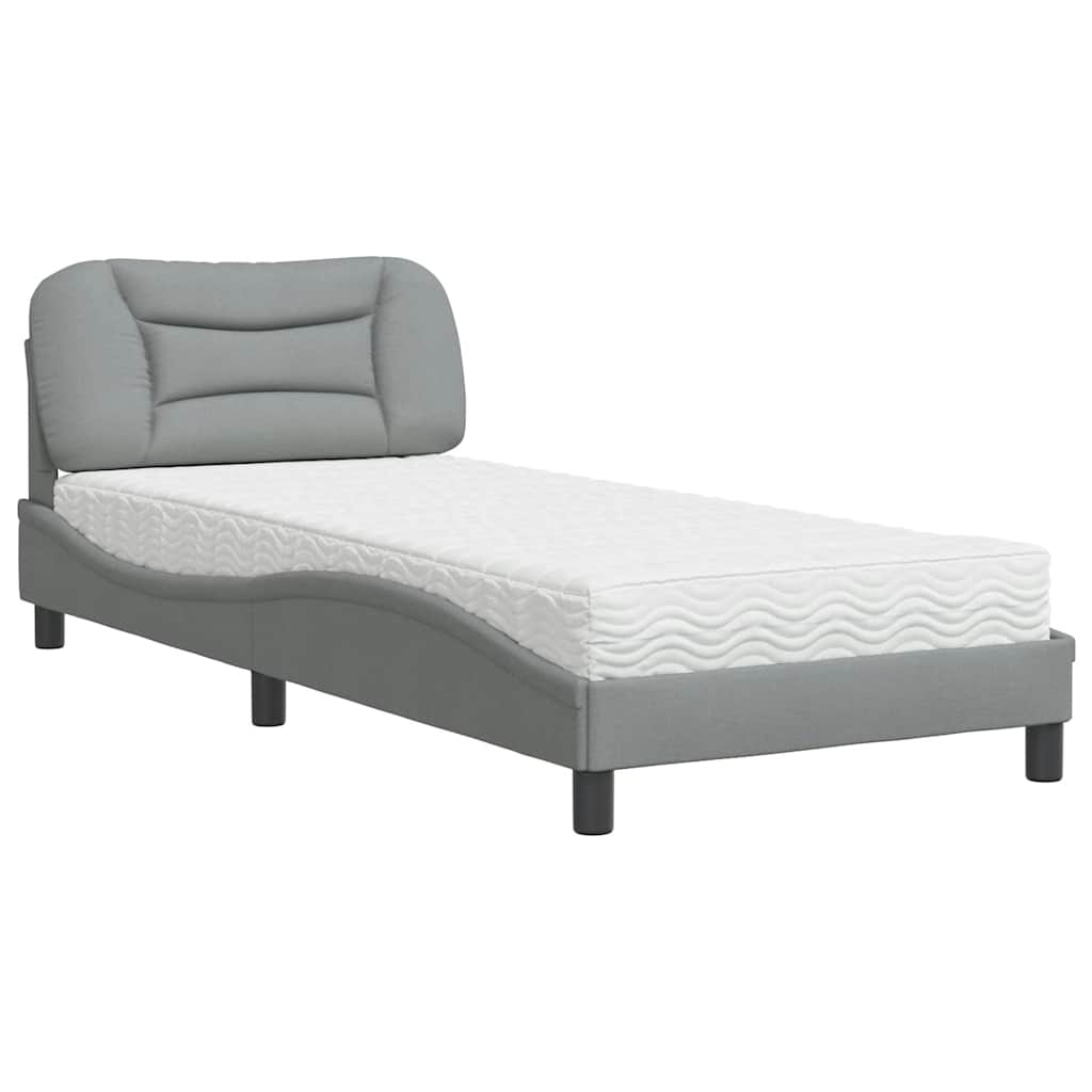 Lit avec matelas Hvar gris clair 90x190 cm tissu