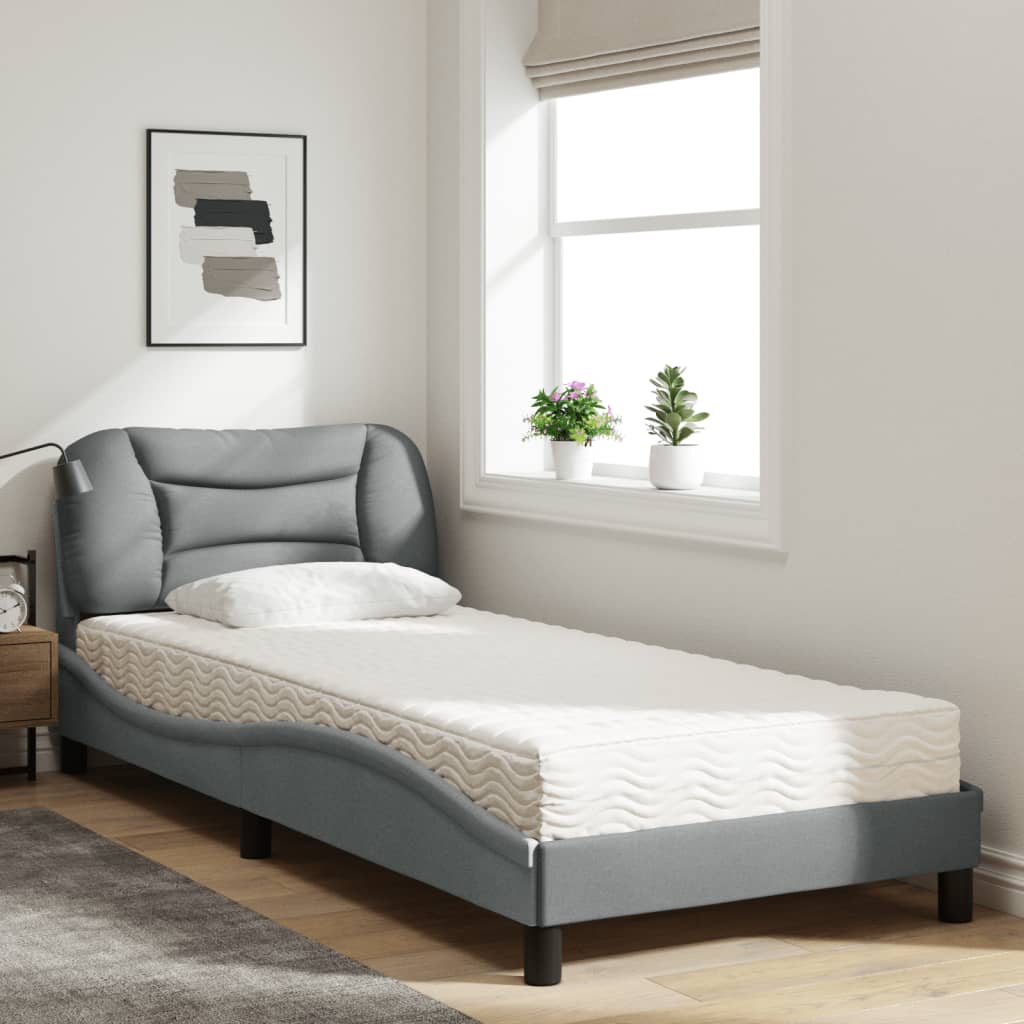 Lit avec matelas Hvar gris clair 90x190 cm tissu - XIOS