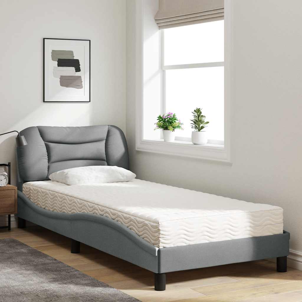 Lit avec matelas Hvar gris clair 90x190 cm tissu