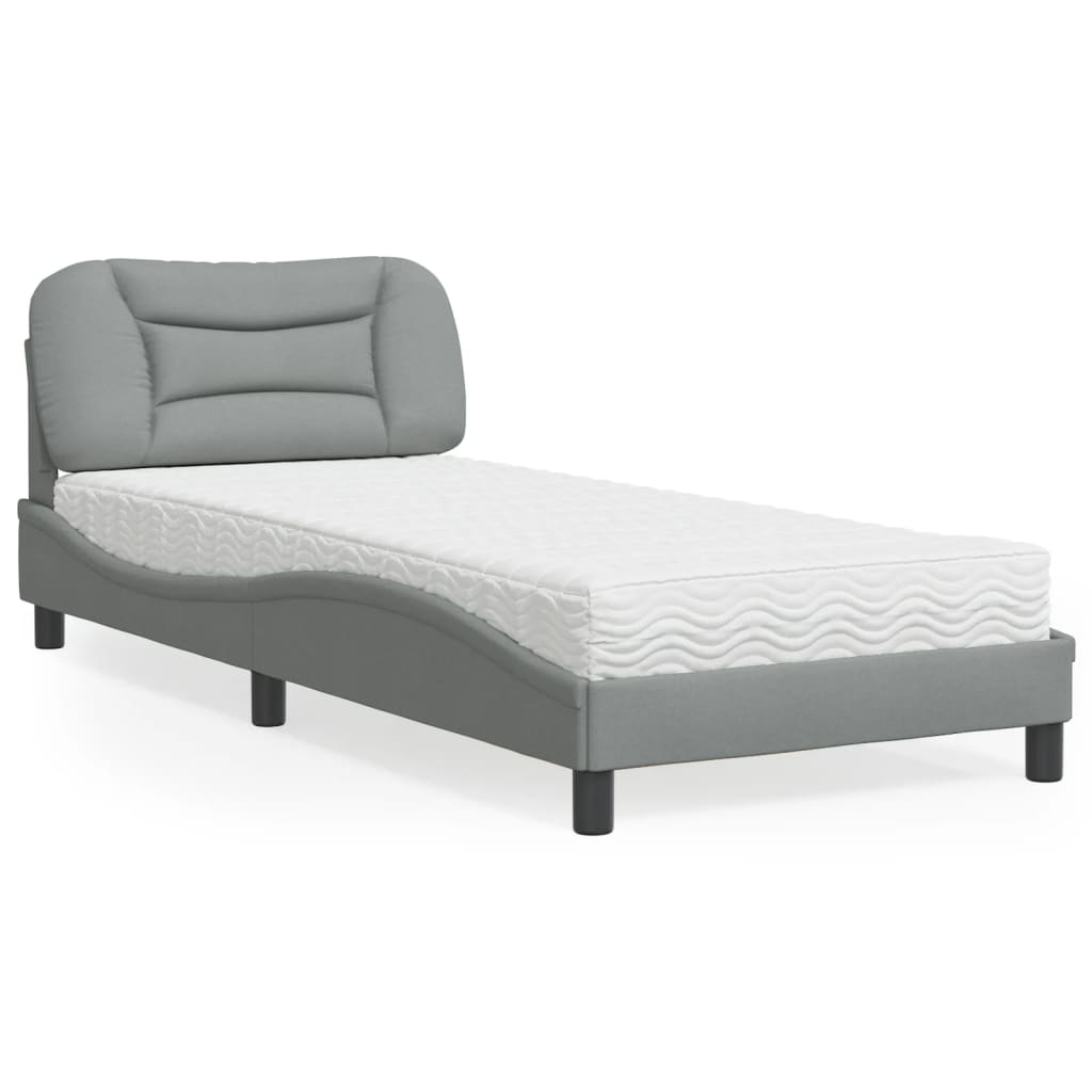 Lit avec matelas Hvar gris clair 90x190 cm tissu - XIOS
